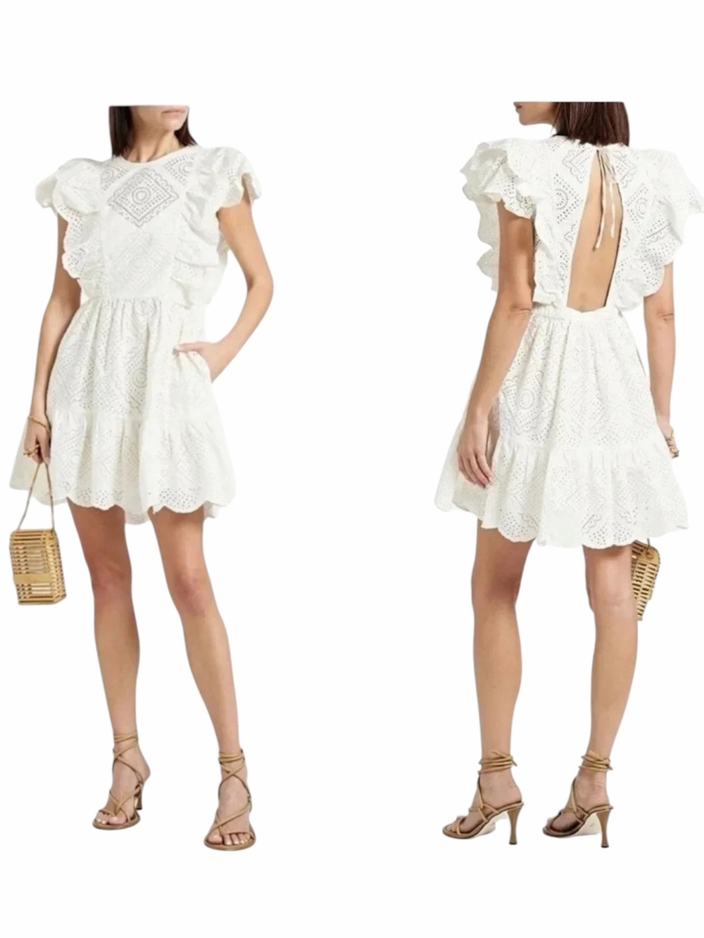 SEA Vienne Open Back Cutout Ruffle Sleeves Dress Size Medium NWT
